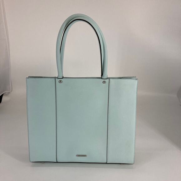 REBECCA MINKOFF LIGHT BLUE SAFFIANO LEATHER HANDBAG - Picture 1 of 12